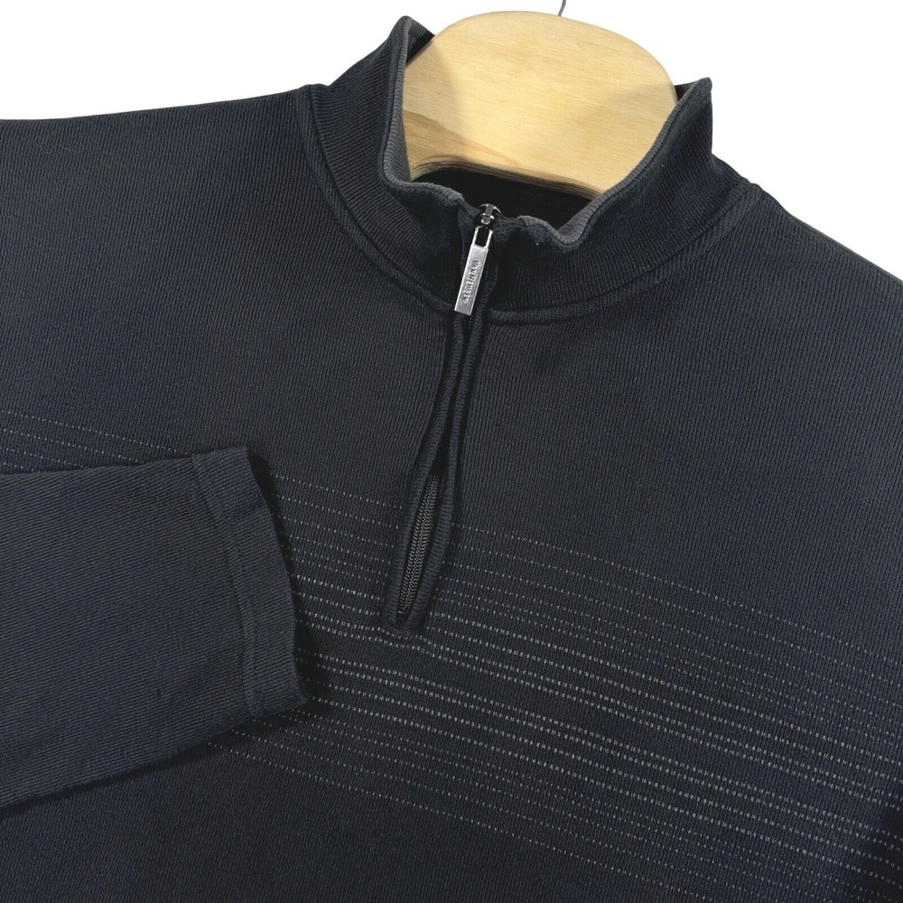 Van Heusen Quarter Zip Pullover Mens XL Black Striped Mock Neck Ribbed Sweater